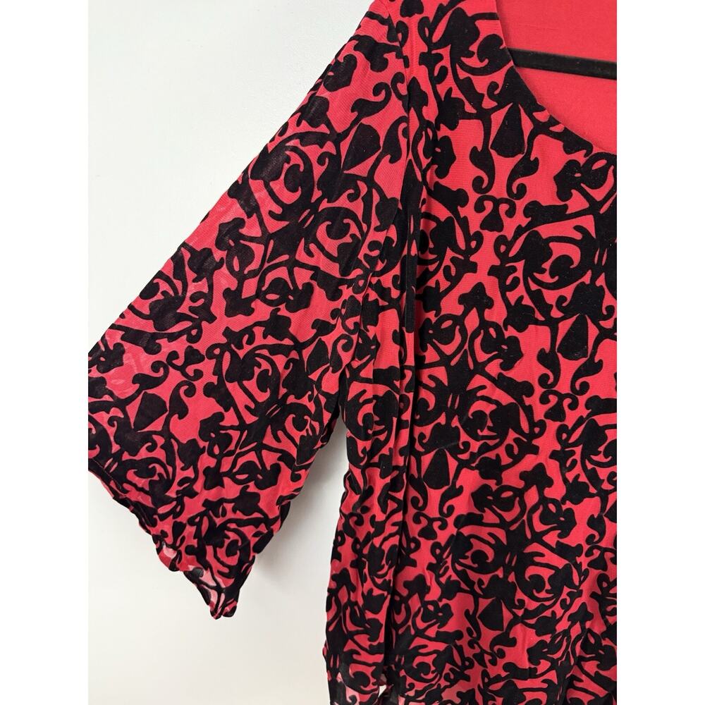 Alfani Mesh Velvet Burnout Red Black Top Asymmetric Size 3x NEW Holiday Evening - Picture 2 of 9